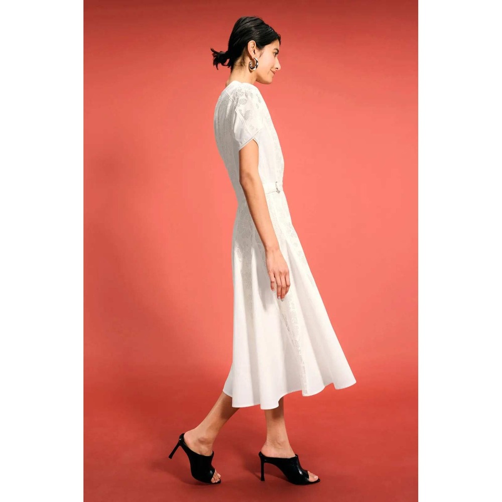 3.1 Phillip Lim Bonded Lace Midi Dress White Fit n Flare Short Sleeve Sz 4 - Picture 2 of 11